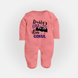 Daddy's Little Boo Bat Print Baby Full Body Suit  - PEACH - New Born (Chest 7.5")