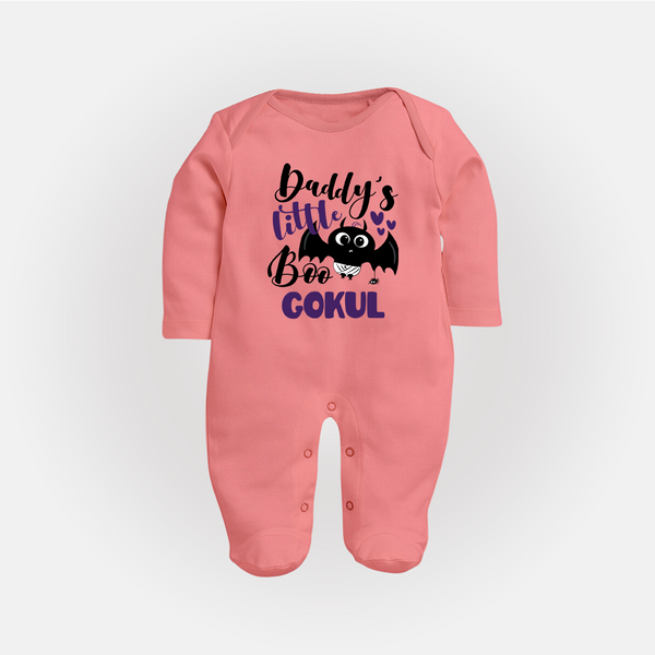 Daddy's Little Boo Bat Print Baby Full Body Suit  - PEACH - New Born (Chest 7.5")