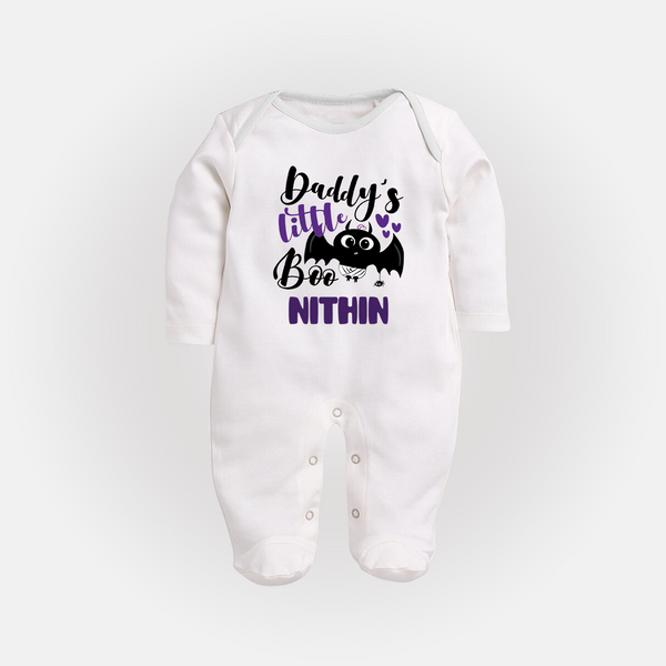 Daddy's Little Boo Sleep Suit | Custom Baby Sleep Suit for Halloween Fun - WHITE - New Born (Chest 7.5")