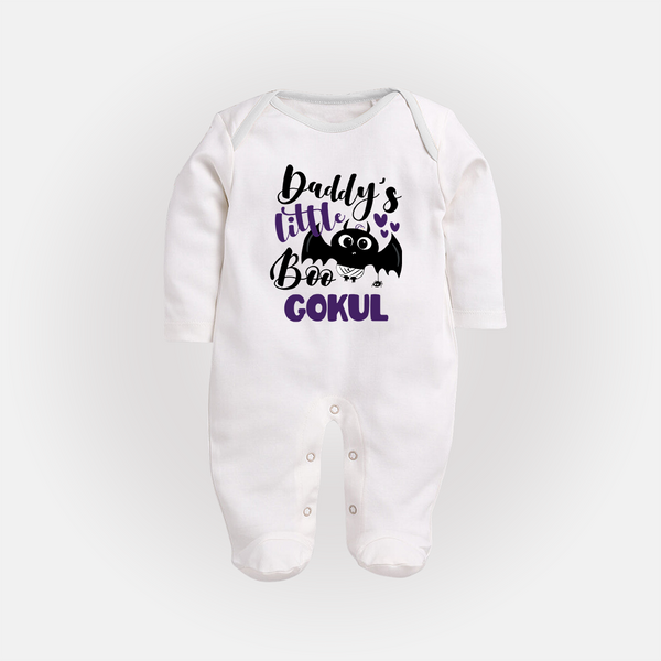 Daddy's Little Boo Bat Print Baby Full Body Suit  - WHITE - New Born (Chest 7.5")