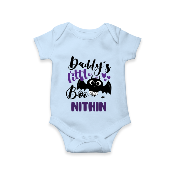 Daddy's Little Boo Romper | Custom Baby Romper for Halloween Fun - BABY BLUE - New Born (Chest 14")
