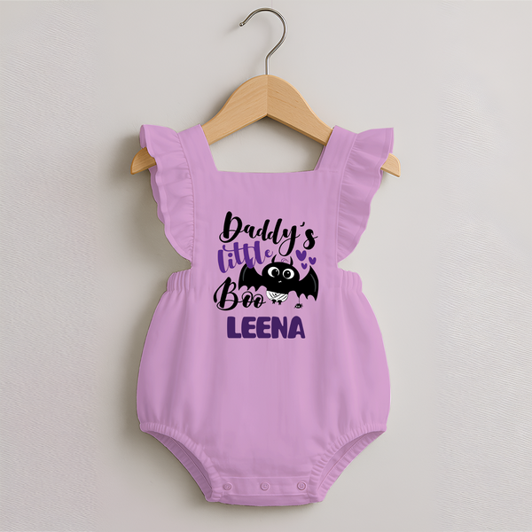 Daddy's Little Boo Romper Frock | Custom Baby Romper Frock for Halloween Fun - BABY PINK - 0 - 3 Months Old (Chest 19")
