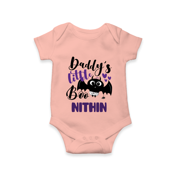Daddy's Little Boo Romper | Custom Baby Romper for Halloween Fun - PEACH - New Born (Chest 14")