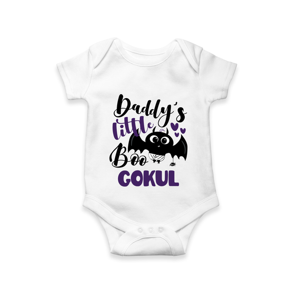 Daddy's Little Boo Bat Print Baby Romper   - WHITE - New Born (Chest 14")