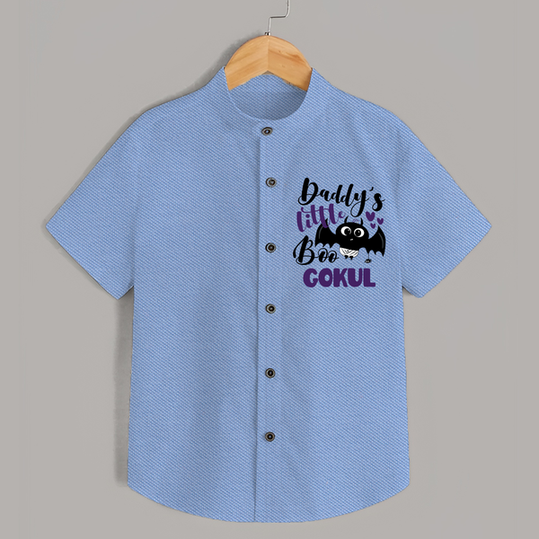 Daddy's Little Boo Bat Print Baby Kids Shirt  - SKY BLUE - 0 - 6 Months Old (Chest 23")