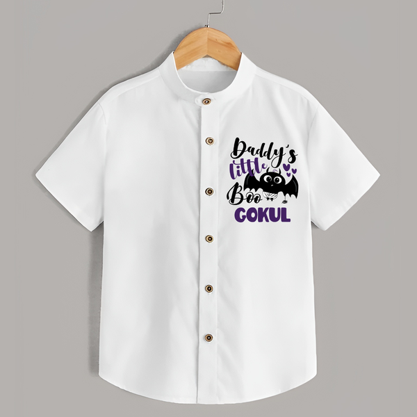 Daddy's Little Boo Bat Print Baby Kids Shirt  - WHITE - 0 - 6 Months Old (Chest 23")