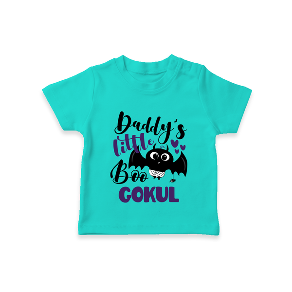 Daddy's Little Boo Bat Print Baby Tshirt  - TEAL - 0-5 Months Old (Chest 17")