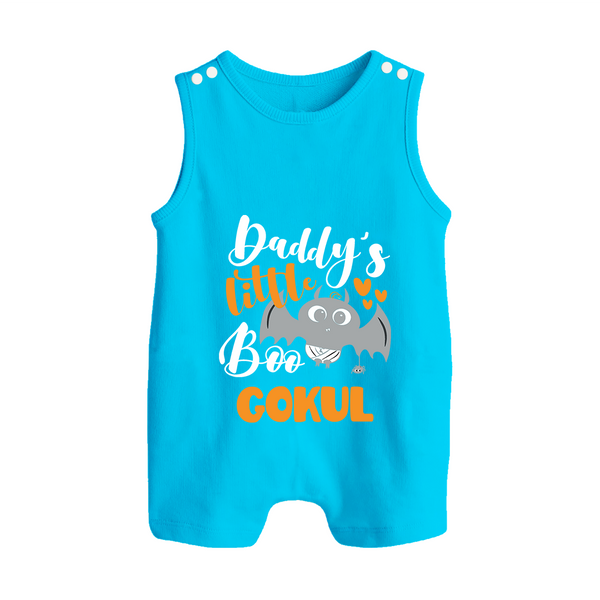 Daddy's Little Boo Bat Print Baby Button Romper  - SKY BLUE - New Born (Chest 18")