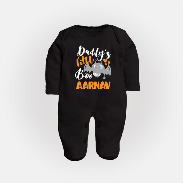 Daddy's Little Boo Sleep Suit | Custom Baby Sleep Suit for Halloween Fun - BLACK - New Born (Chest 7.5")