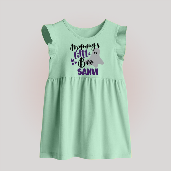 Mommy's Little Boo Ghost Print Baby Baby Frock  - MINT GREEN - 0 - 3 Months Old (Chest 17")