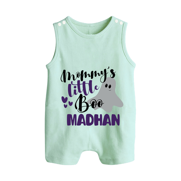 Mommy's Little Boo Ghost Print Baby Button Romper  - MINT GREEN - New Born (Chest 18")