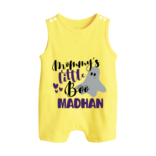 Mommy's Little Boo Ghost Print Baby Button Romper  - PASTEL YELLOW - New Born (Chest 18")