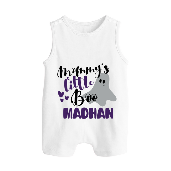Mommy's Little Boo Ghost Print Baby Button Romper  - WHITE - New Born (Chest 18")
