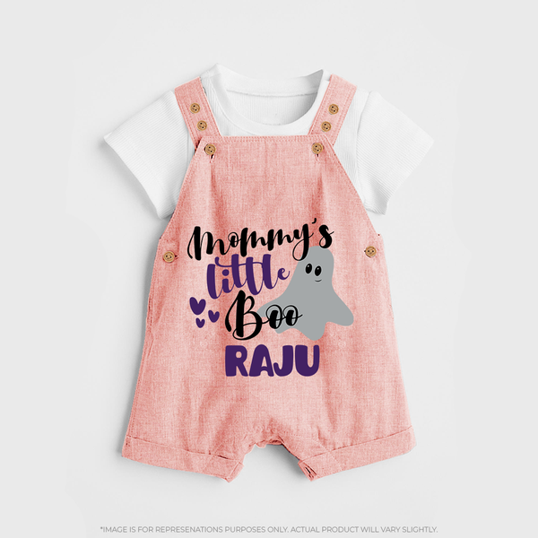 Mommy's Little Boo Dungaree Set | Personalized Baby Dungaree Set for Festival Celebration - PEACH - 0 - 5 Months Old (Chest 18")