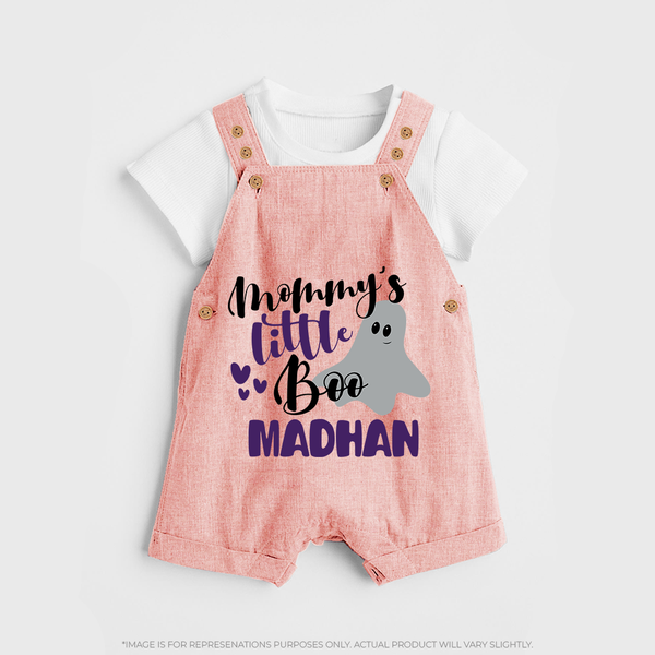 Mommy's Little Boo Ghost Print Baby Dungaree  - PEACH - 0 - 5 Months Old (Chest 18")