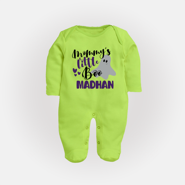 Mommy's Little Boo Ghost Print Baby Full Body Suit  - LIME GREEN - New Born (Chest 7.5")