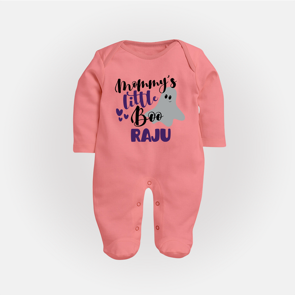 Mommy's Little Boo Sleep Suit | Personalized Baby Sleep Suit for Festival Celebration - PEACH - New Born (Chest 7.5")