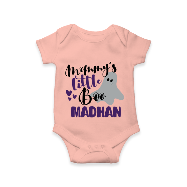 Mommy's Little Boo Ghost Print Baby Romper   - PEACH - New Born (Chest 14")