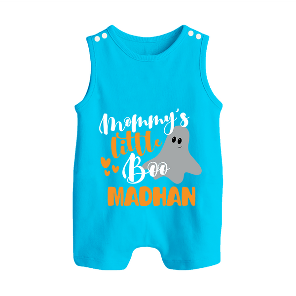 Mommy's Little Boo Ghost Print Baby Button Romper  - SKY BLUE - New Born (Chest 18")