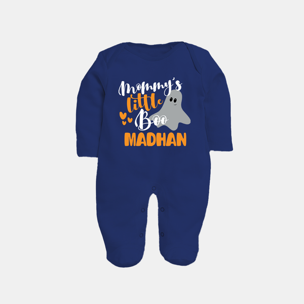 Mommy's Little Boo Ghost Print Baby Full Body Suit  - NAVY BLUE - New Born (Chest 7.5")