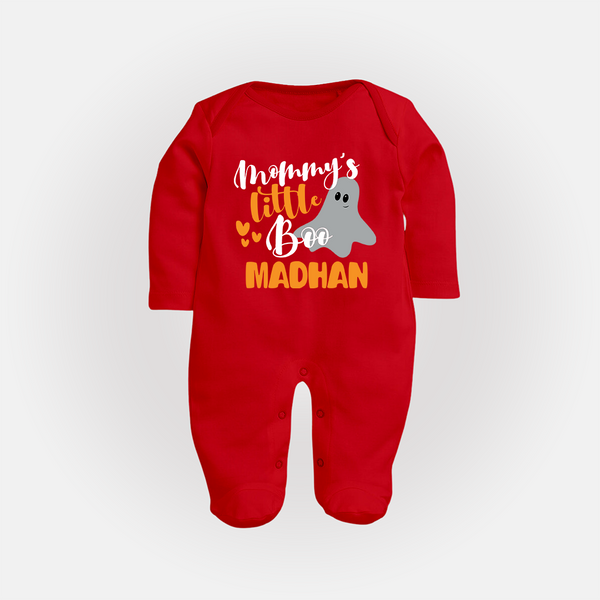 Mommy's Little Boo Ghost Print Baby Full Body Suit  - RED - New Born (Chest 7.5")
