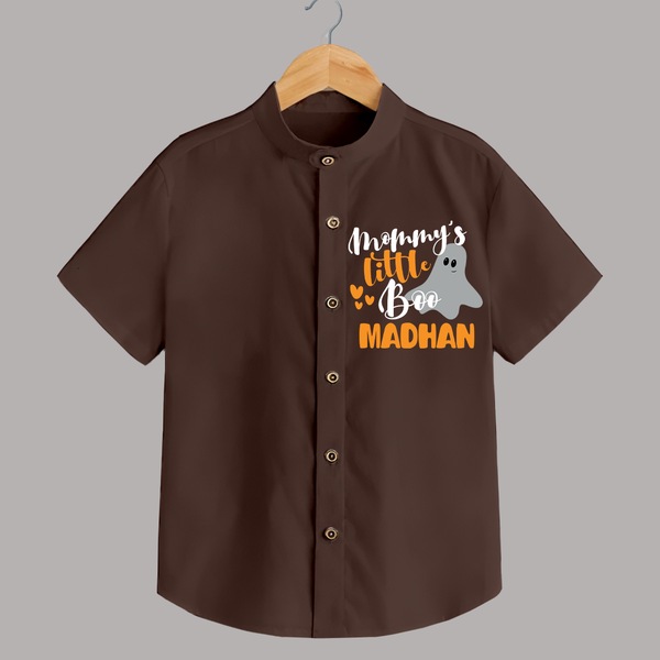 Mommy's Little Boo Ghost Print Baby Kids Shirt  - CHOCOLATE BROWN - 0 - 6 Months Old (Chest 23")