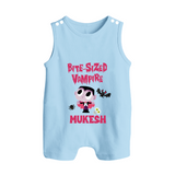 Bite-Sized Vampire Print Baby Button Romper  - BABY BLUE - New Born (Chest 18")