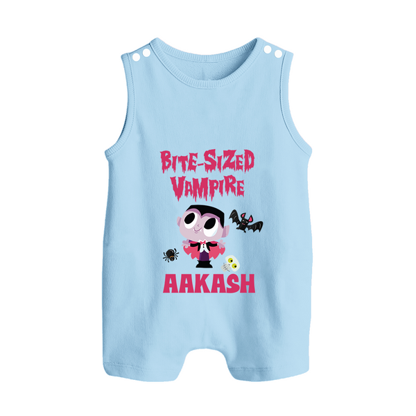 Bite-Sized Vampire Romper Suit | Custom Baby Romper Suit for Halloween - BABY BLUE - 0 - 5 Months Old (Chest 18")