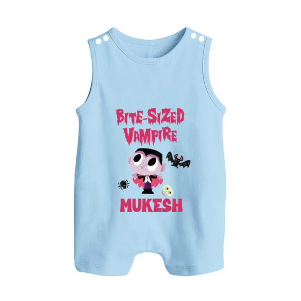 Bite-Sized Vampire Print Baby Button Romper  - BABY BLUE - New Born (Chest 18")