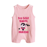 Bite-Sized Vampire Print Baby Button Romper  - BABY PINK - New Born (Chest 18")