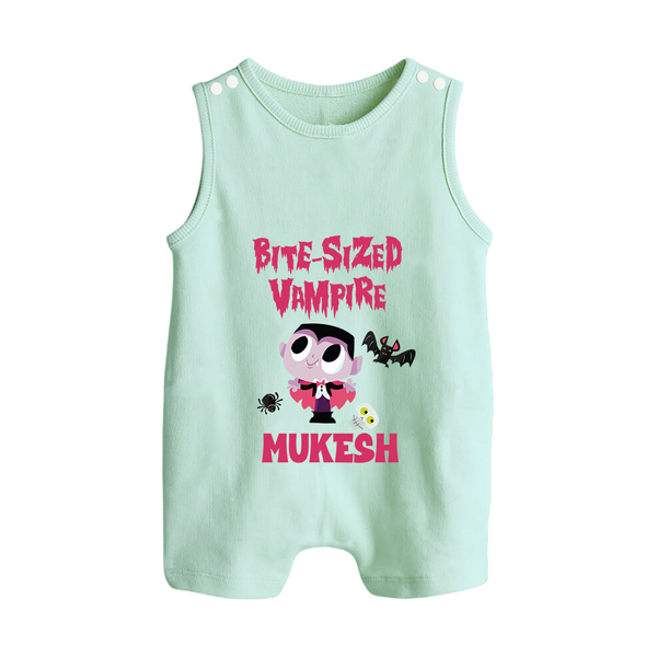 Bite-Sized Vampire Print Baby Button Romper  - MINT GREEN - New Born (Chest 18")