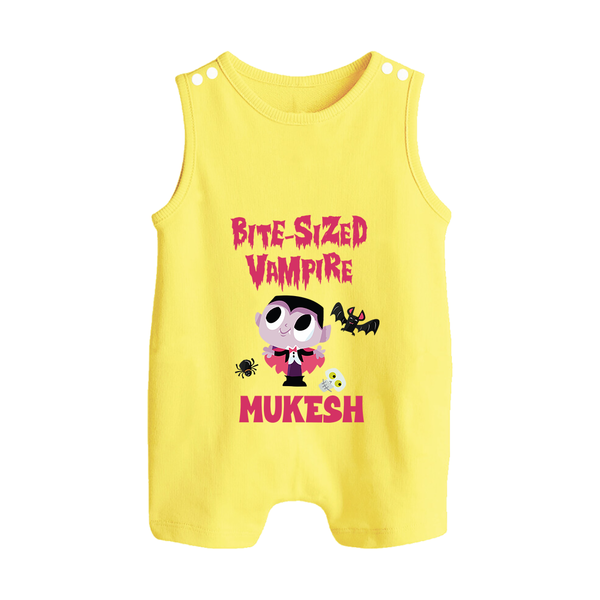 Bite-Sized Vampire Print Baby Button Romper  - PASTEL YELLOW - New Born (Chest 18")