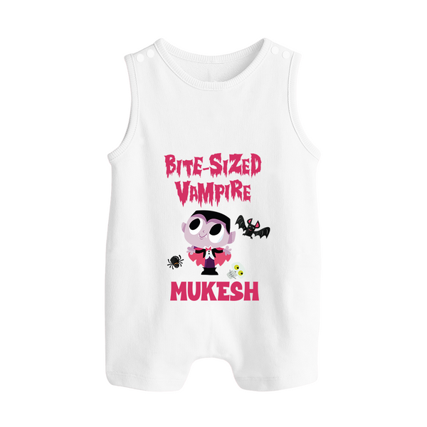 Bite-Sized Vampire Print Baby Button Romper  - WHITE - New Born (Chest 18")