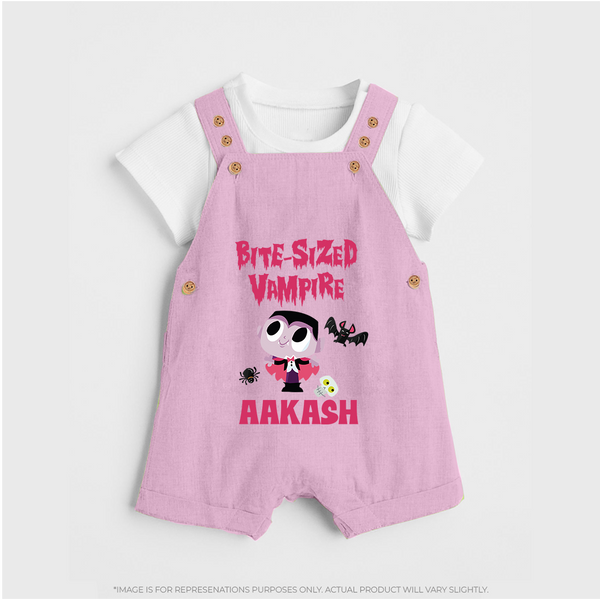 Bite-Sized Vampire Dungaree Set | Custom Baby Dungaree Set for Halloween - BABY PINK - 0 - 5 Months Old (Chest 18")