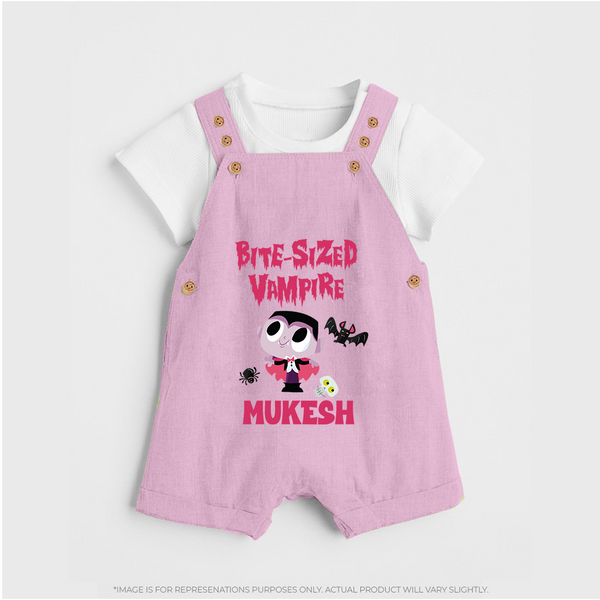 Bite-Sized Vampire Print Baby Dungaree  - BABY PINK - 0 - 5 Months Old (Chest 18")
