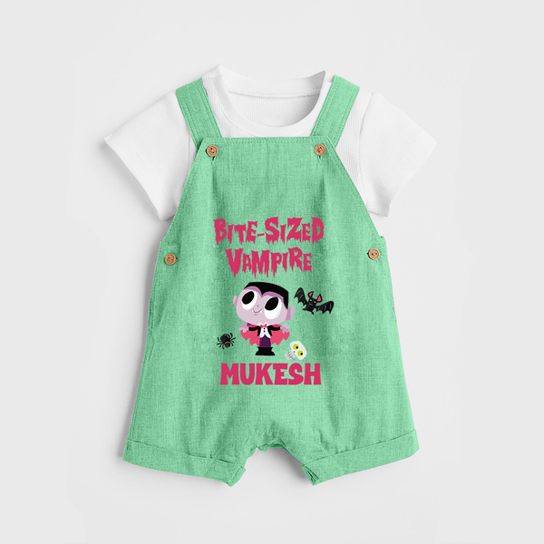 Bite-Sized Vampire Print Baby Dungaree  - GREEN - 0 - 5 Months Old (Chest 18")