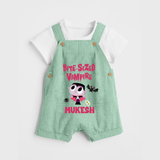 Bite-Sized Vampire Print Baby Dungaree  - MINT GREEN - 0 - 5 Months Old (Chest 18")
