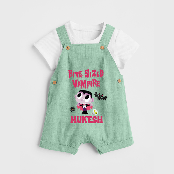 Bite-Sized Vampire Print Baby Dungaree  - MINT GREEN - 0 - 5 Months Old (Chest 18")