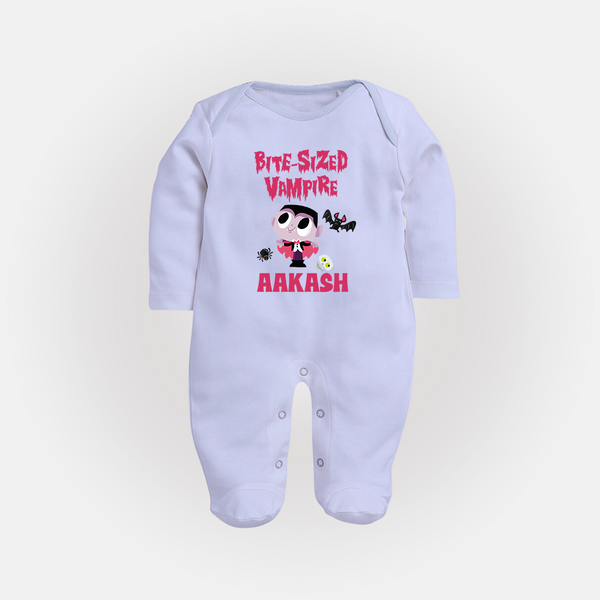 Bite-Sized Vampire Sleep Suit | Custom Baby Sleep Suit for Halloween - BABY BLUE - New Born (Chest 7.5")