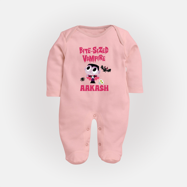 Bite-Sized Vampire Sleep Suit | Custom Baby Sleep Suit for Halloween - BABY PINK - New Born (Chest 7.5")