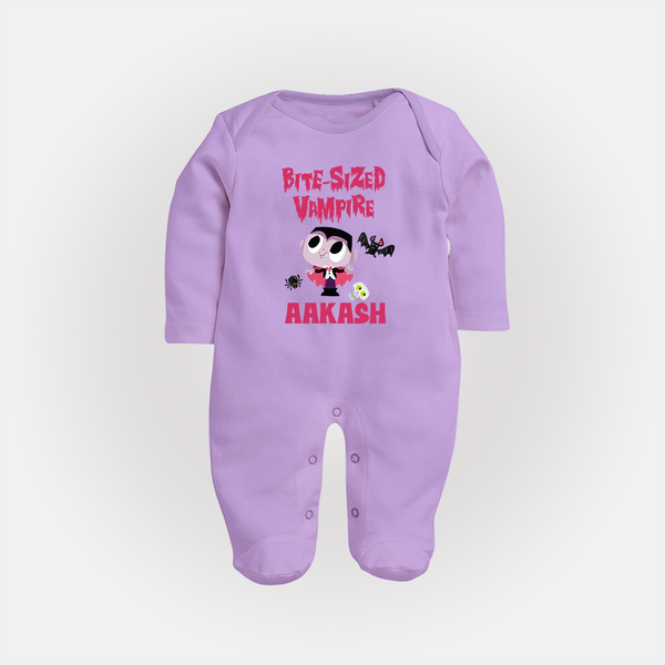 Bite-Sized Vampire Sleep Suit | Custom Baby Sleep Suit for Halloween - LILAC - New Born (Chest 7.5")