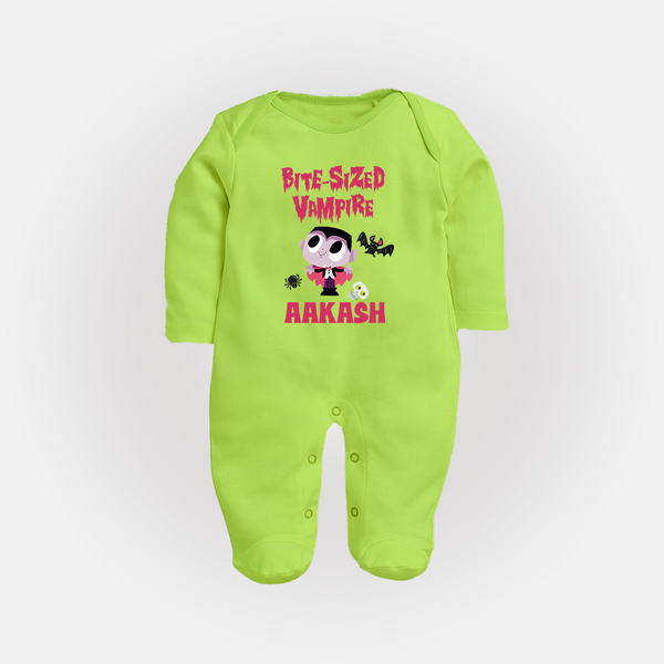 Bite-Sized Vampire Sleep Suit | Custom Baby Sleep Suit for Halloween - LIME GREEN - New Born (Chest 7.5")