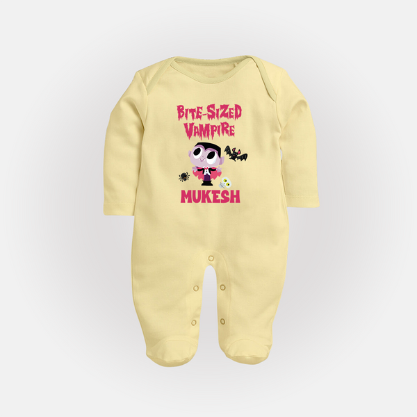 Bite-Sized Vampire Print Baby Full Body Suit  - PASTEL YELLOW - New Born (Chest 7.5")