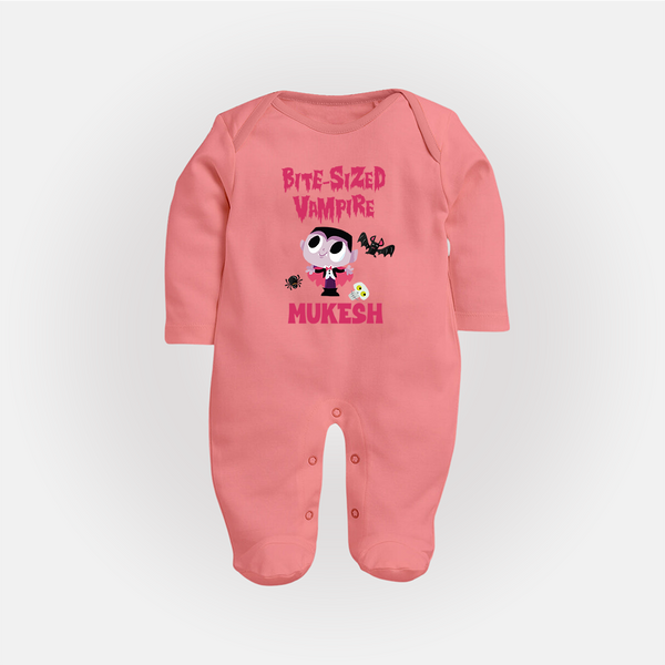 Bite-Sized Vampire Print Baby Full Body Suit  - PEACH - New Born (Chest 7.5")