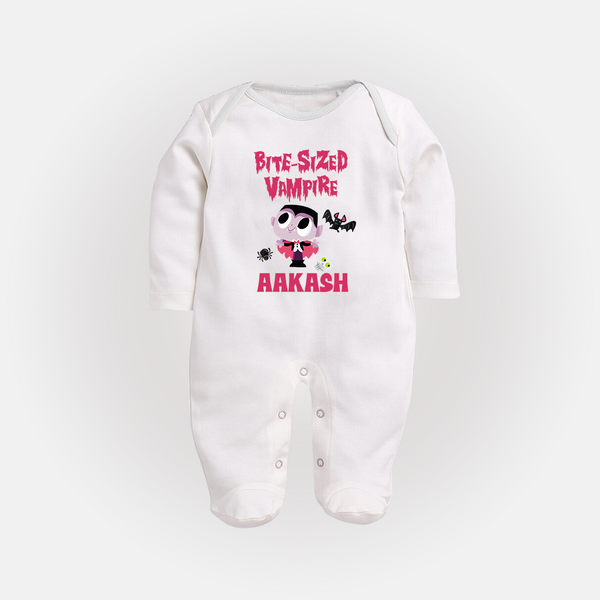 Bite-Sized Vampire Sleep Suit | Custom Baby Sleep Suit for Halloween - WHITE - New Born (Chest 7.5")