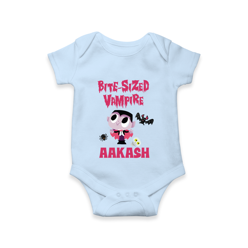 Bite-Sized Vampire Romper | Custom Baby Romper for Halloween - BABY BLUE - New Born (Chest 14")