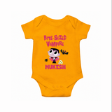 Bite-Sized Vampire Print Baby Romper   - CHROME YELLOW - New Born (Chest 14")