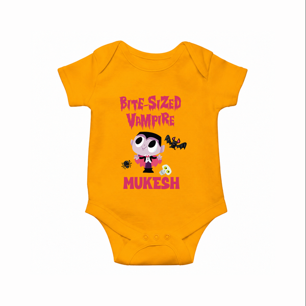Bite-Sized Vampire Print Baby Romper   - CHROME YELLOW - New Born (Chest 14")