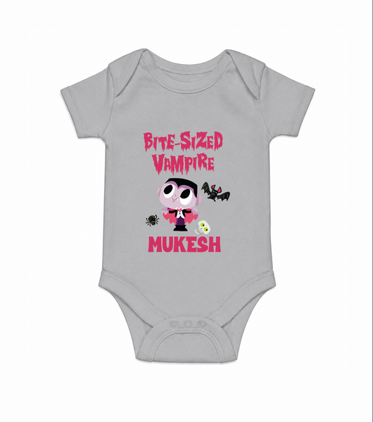 Bite-Sized Vampire Print Baby Romper   - GREY - New Born (Chest 14")