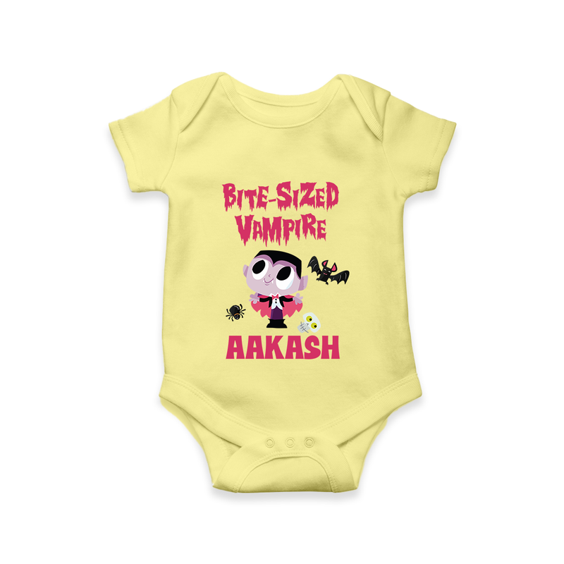 Bite-Sized Vampire Romper | Custom Baby Romper for Halloween - PASTEL YELLOW - New Born (Chest 14")